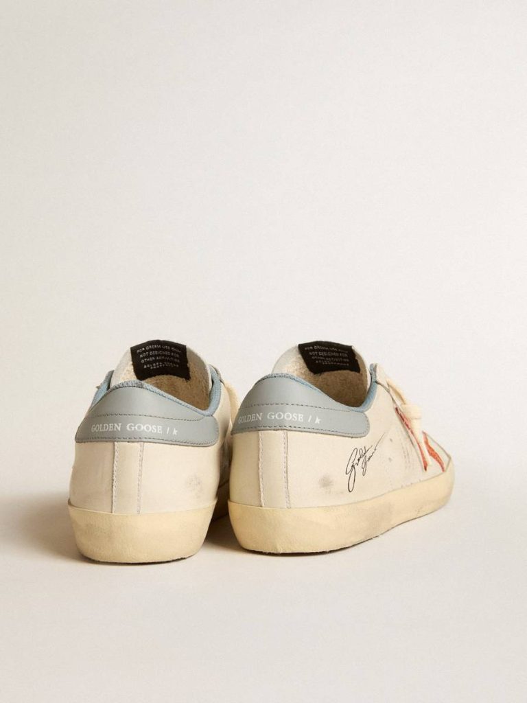 Super-Star Men Golden Goose Men's Super-Star With Crocodile-Print Star And Silver-Blue Heel Tab White
