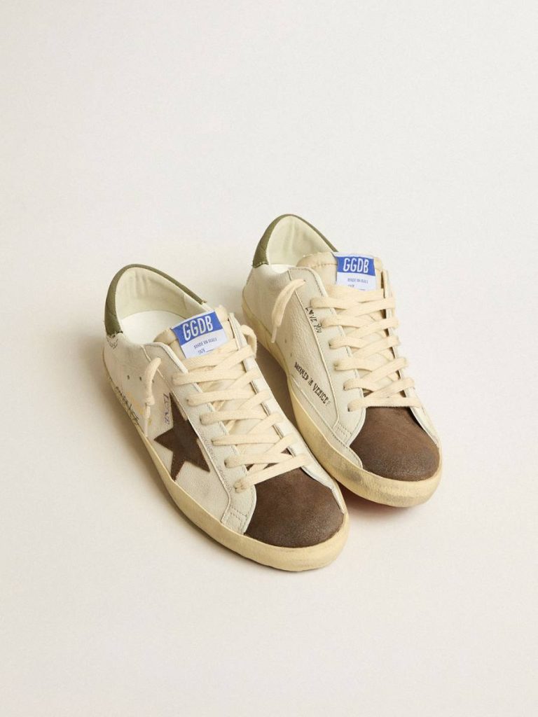 Super-Star Men Men's Super-Star Ltd In Nappa With Brown Suede Star And Green Heel Tab Golden Goose