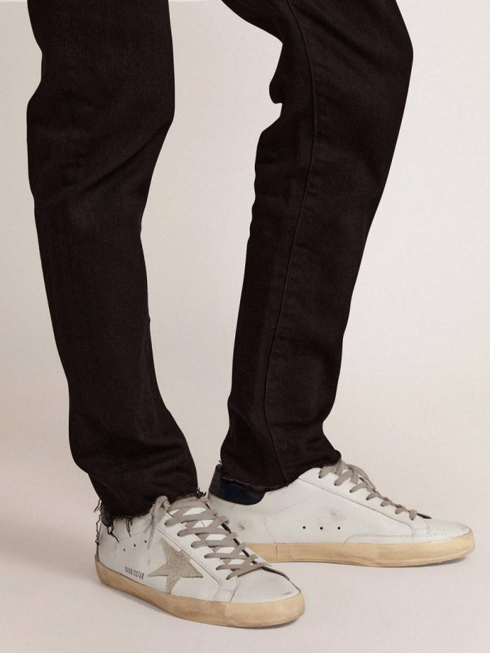 Super-Star Men Men's Super-Star With Suede Star And Blue Heel Tab Golden Goose
