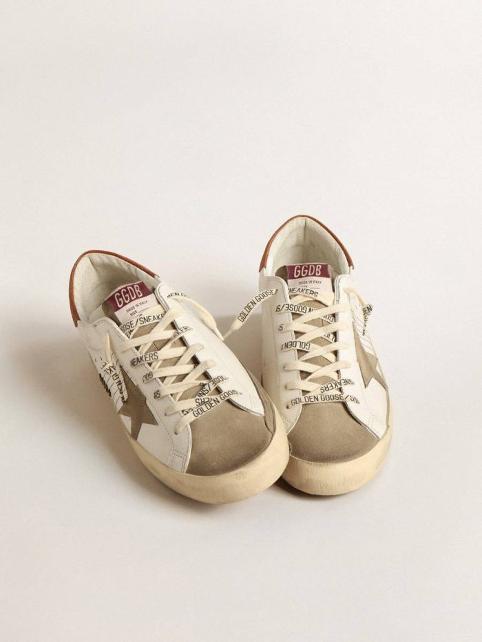 Super-Star Men Super-Star With Suede Star And Brown Leather Heel Tab White Golden Goose