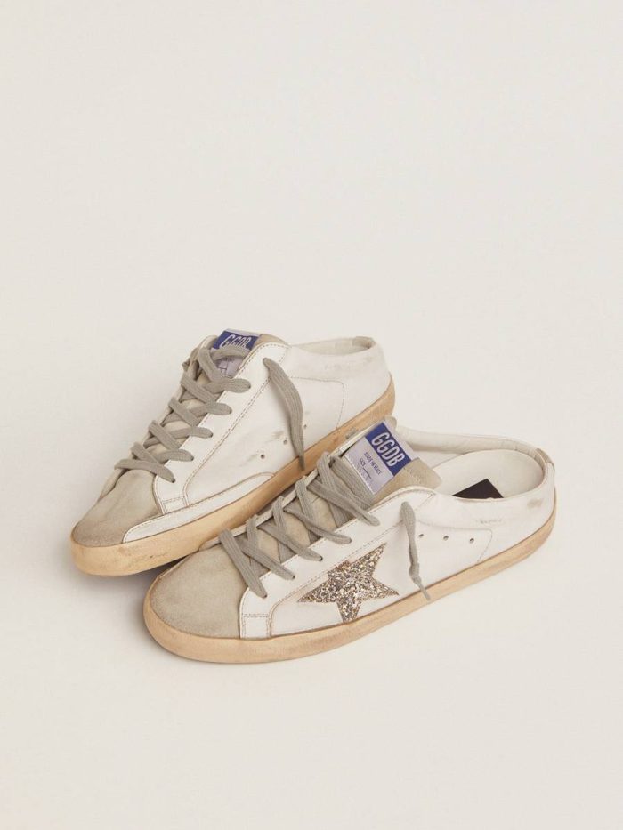 Super-Star Sabot Golden Goose Super-Star Sabot With A Platinum Glitter Star And Suede Tongue Women White