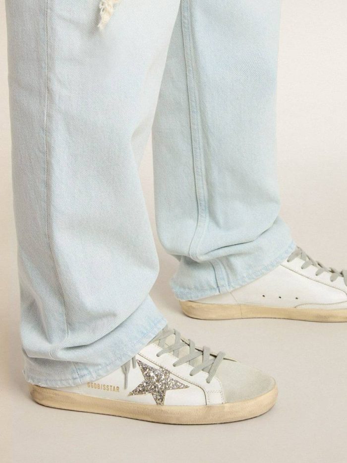 Super-Star Sabot Golden Goose Super-Star Sabot With A Platinum Glitter Star And Suede Tongue Women White