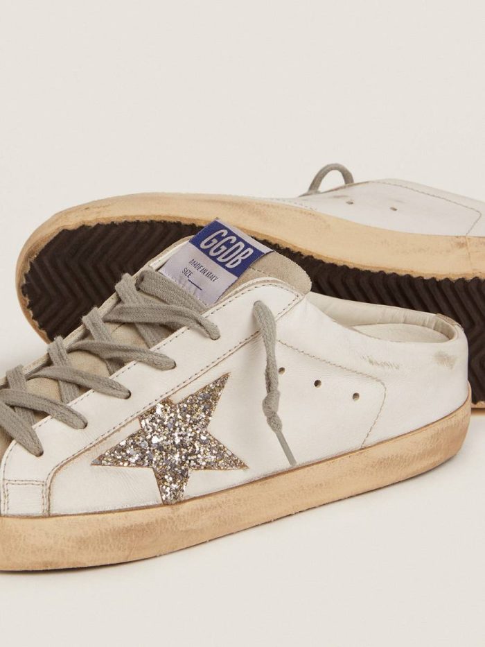 Super-Star Sabot Golden Goose Super-Star Sabot With A Platinum Glitter Star And Suede Tongue Women White