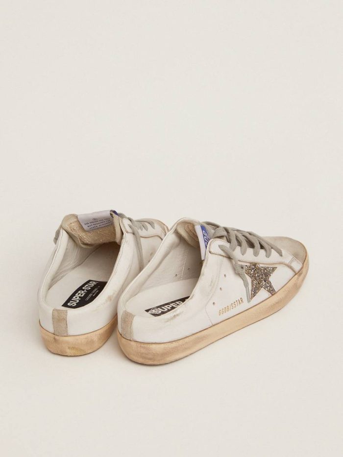 Super-Star Sabot Golden Goose Super-Star Sabot With A Platinum Glitter Star And Suede Tongue Women White