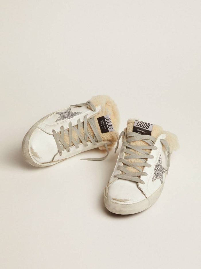 Super-Star Sabot Golden Goose Women Women's Super-Star Sabot In White Leather And Shearling Lining White