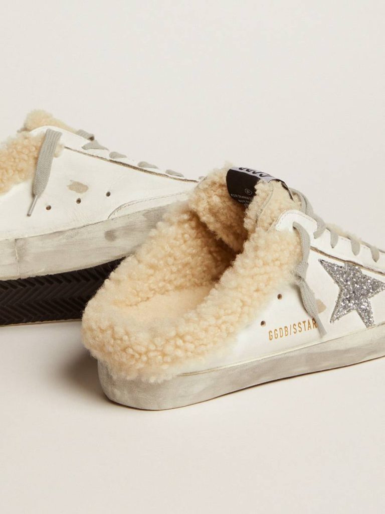 Super-Star Sabot Golden Goose Women Women's Super-Star Sabot In White Leather And Shearling Lining White