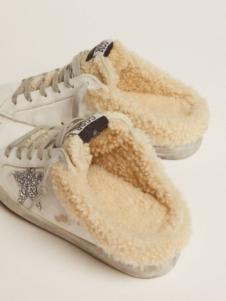 Super-Star Sabot Golden Goose Women Women's Super-Star Sabot In White Leather And Shearling Lining White