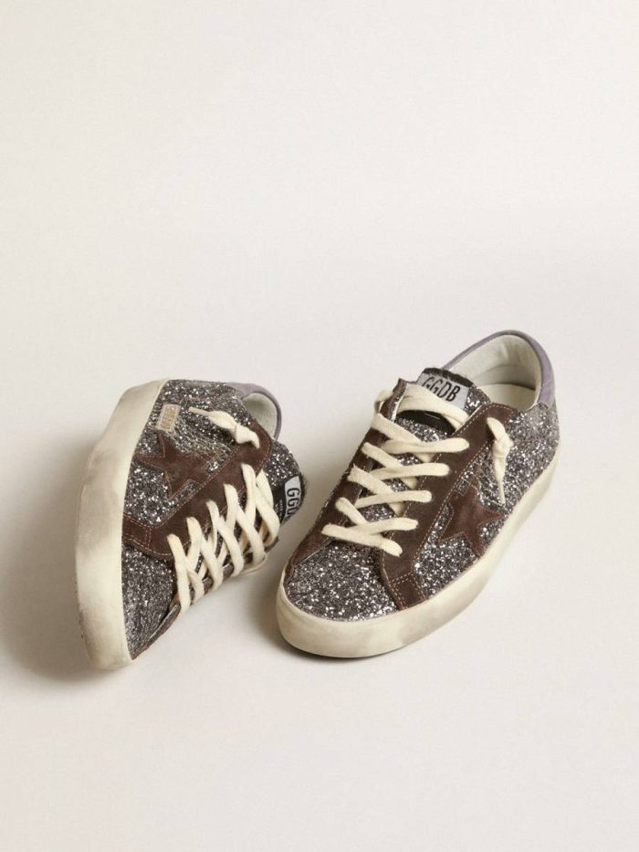 Super-Star Super-Star In Glitter With A Brown Star And Lilac Heel Tab Women Golden Goose