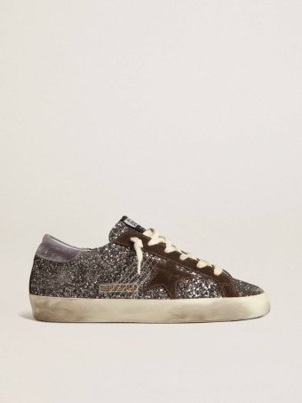 Super-Star Super-Star In Glitter With A Brown Star And Lilac Heel Tab Women Golden Goose