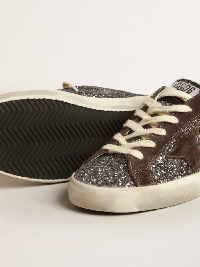 Super-Star Super-Star In Glitter With A Brown Star And Lilac Heel Tab Women Golden Goose