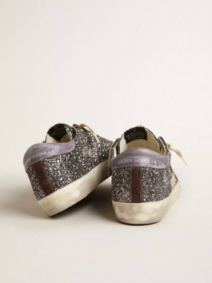 Super-Star Super-Star In Glitter With A Brown Star And Lilac Heel Tab Women Golden Goose