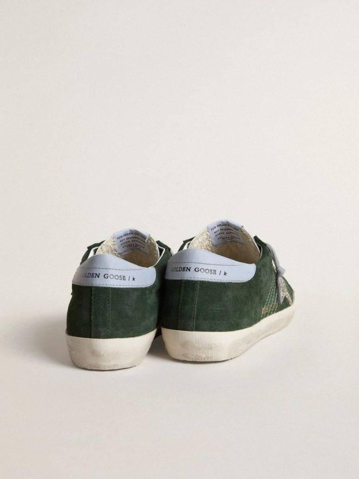 Super-Star Super-Star In Green Suede, Silver Glitter Star And Leather Heel Tab Golden Goose Women