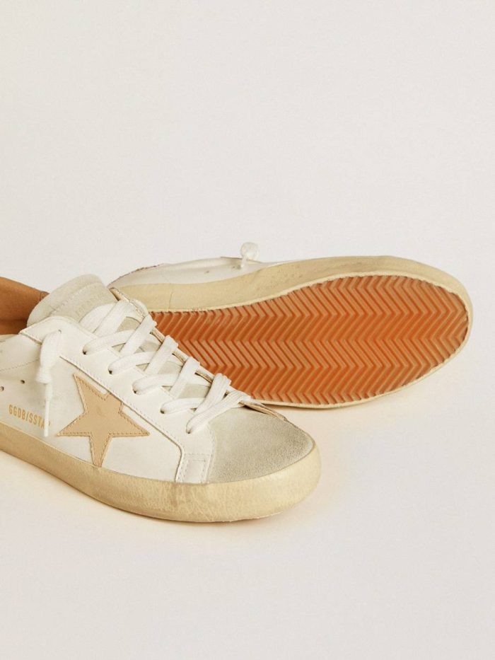Super-Star Women Golden Goose White Women's Super-Star With Nude Leather Star And Gold Glitter Heel Tab