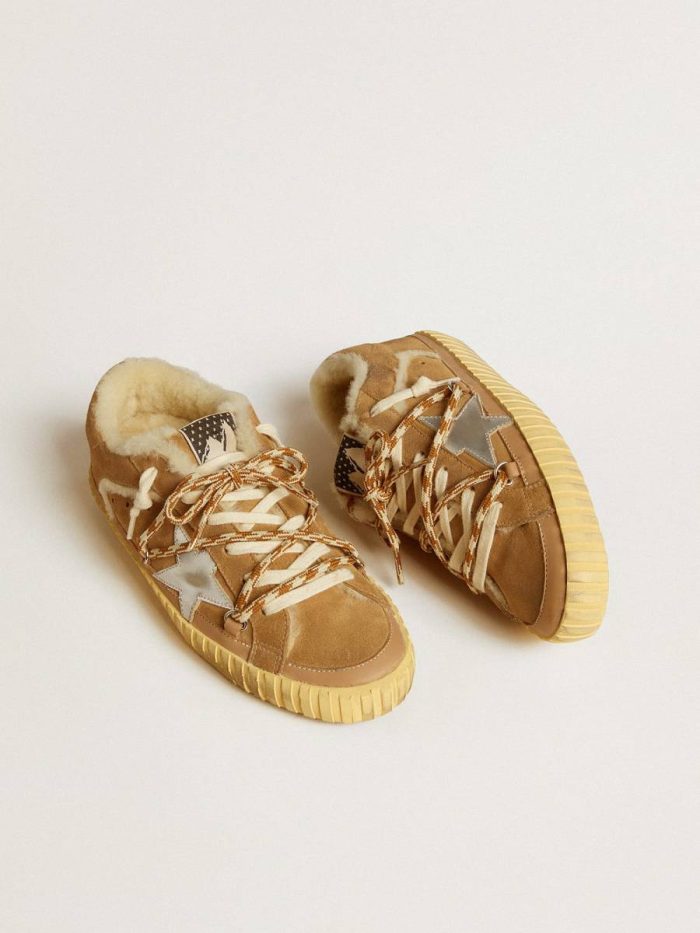 Super-Star Women Super-Star In Beige Suede And Shearling With Metallic Leather Star Golden Goose