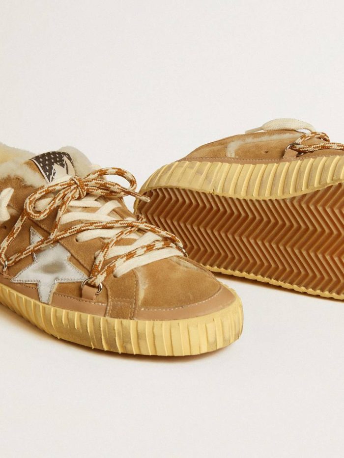 Super-Star Women Super-Star In Beige Suede And Shearling With Metallic Leather Star Golden Goose