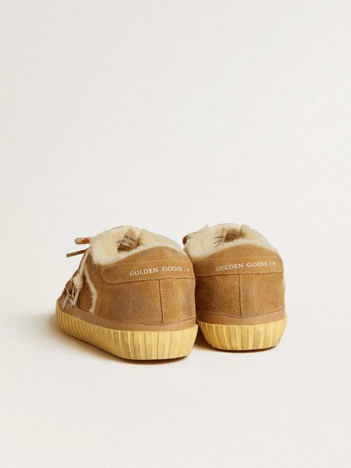 Super-Star Women Super-Star In Beige Suede And Shearling With Metallic Leather Star Golden Goose