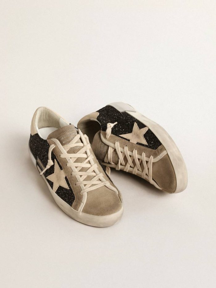 Super-Star Women Super-Star In Black Glitter With Cream Star And Suede Inserts Golden Goose
