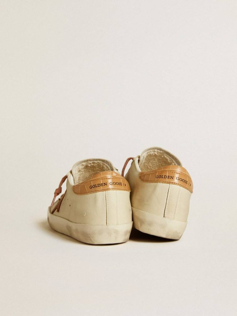 Super-Star Women Talc Golden Goose Women’s Super-Star With Leather Star And Crocodile-Print Leather Heel Tab