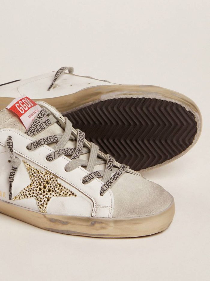 Super-Star Women White And Ice Gray Women’s Super-Star Ltd With Blue Heel Tab And Swarovski Crystal Star Golden Goose