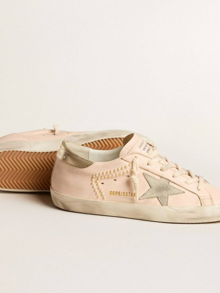 Super-Star Women Women's Super-Star In Pink Nappa With Ice-Gray Star And Platinum Heel Tab Golden Goose
