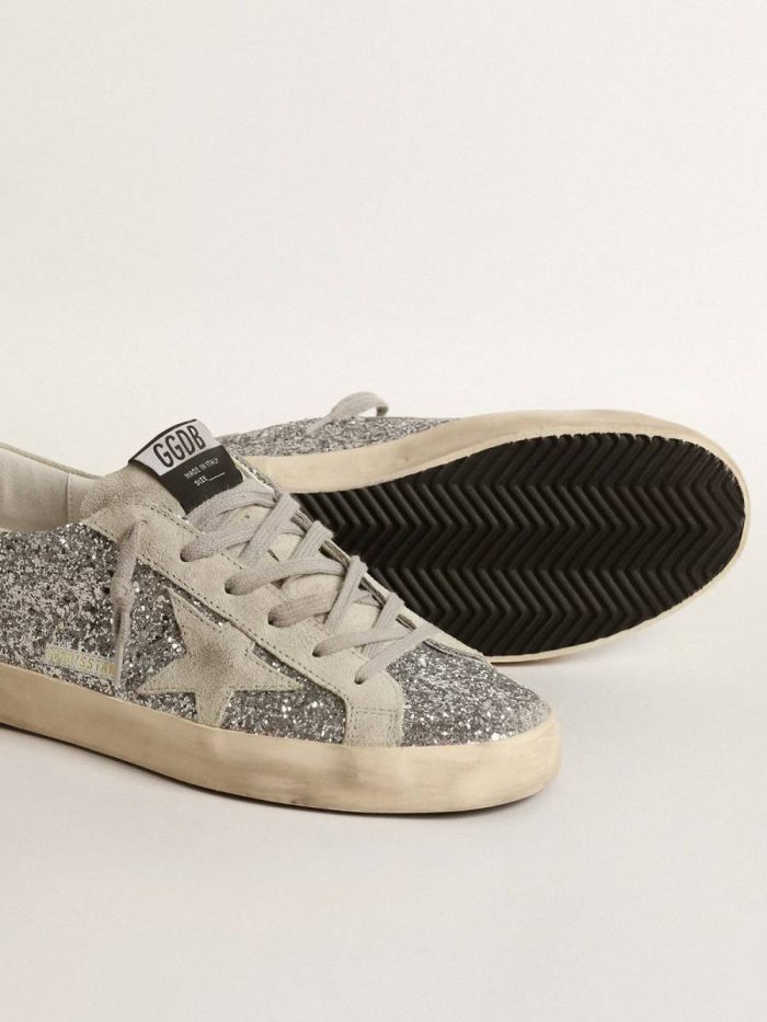 Super-Star Women Women's Super-Star In Silver Glitter With Ice-Gray Suede Star Golden Goose