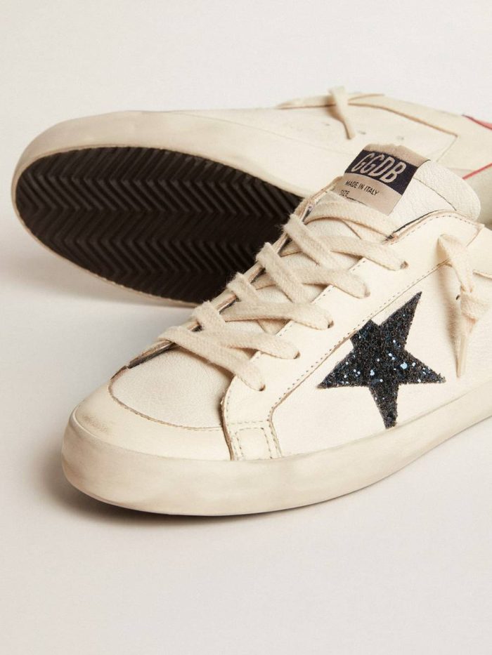 Super-Star Women Women's Super-Star Ltd In Nappa With Blue Glitter Star And Red Heel Tab Golden Goose