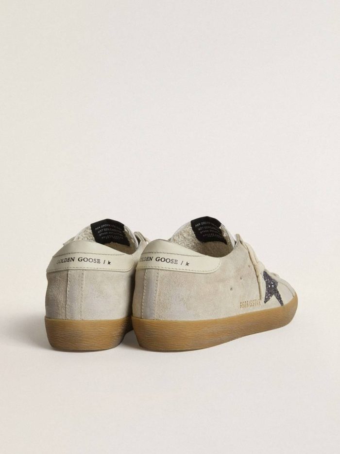 Super-Star Women's Super-Star In Ice-Gray Suede With Silver Glitter Star And Leather Heel Tab Golden Goose Women