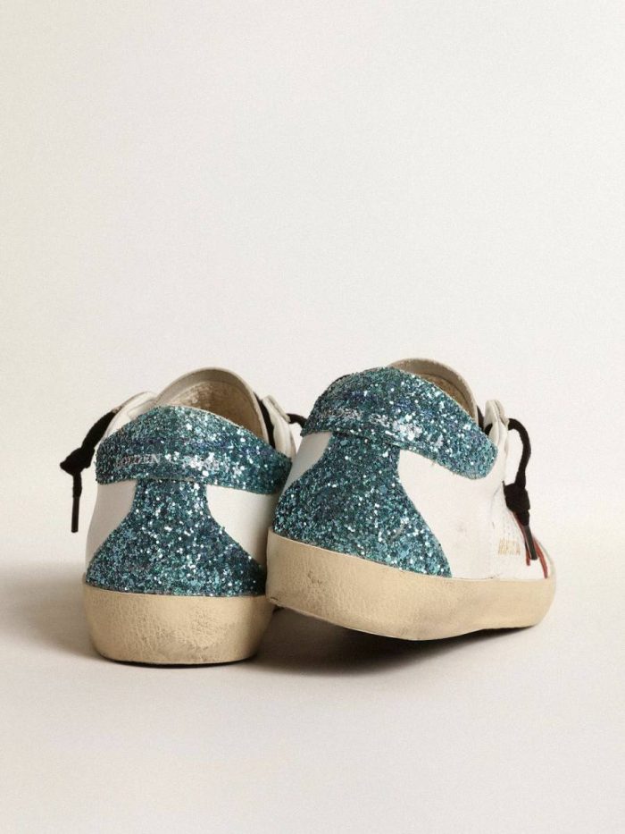Super-Star Women’s Super-Star With Burgundy Suede Star And Light Blue Glitter Heel Tab Golden Goose Women
