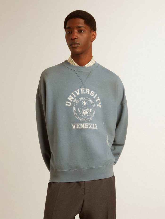 Sweatshirts Baby Blue Oversized Sweatshirt In Baby Blue With Distressed Finish Women Golden Goose
