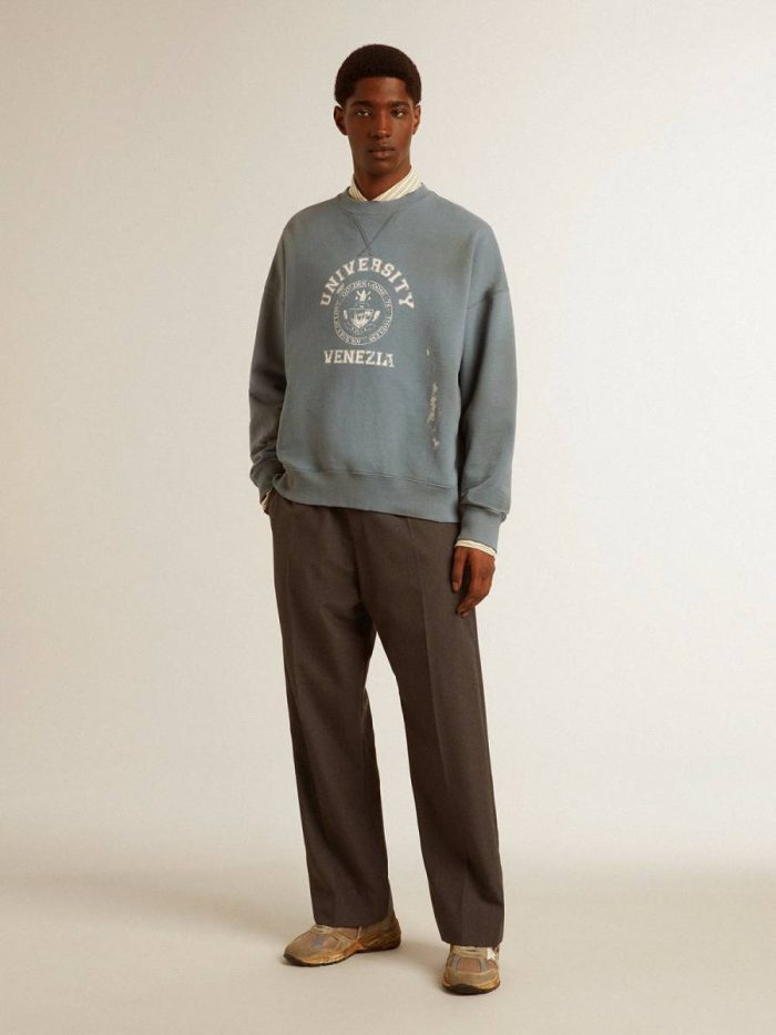 Sweatshirts Baby Blue Oversized Sweatshirt In Baby Blue With Distressed Finish Women Golden Goose