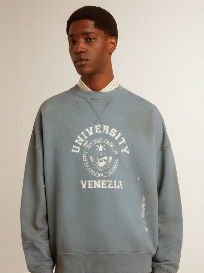 Sweatshirts Baby Blue Oversized Sweatshirt In Baby Blue With Distressed Finish Women Golden Goose