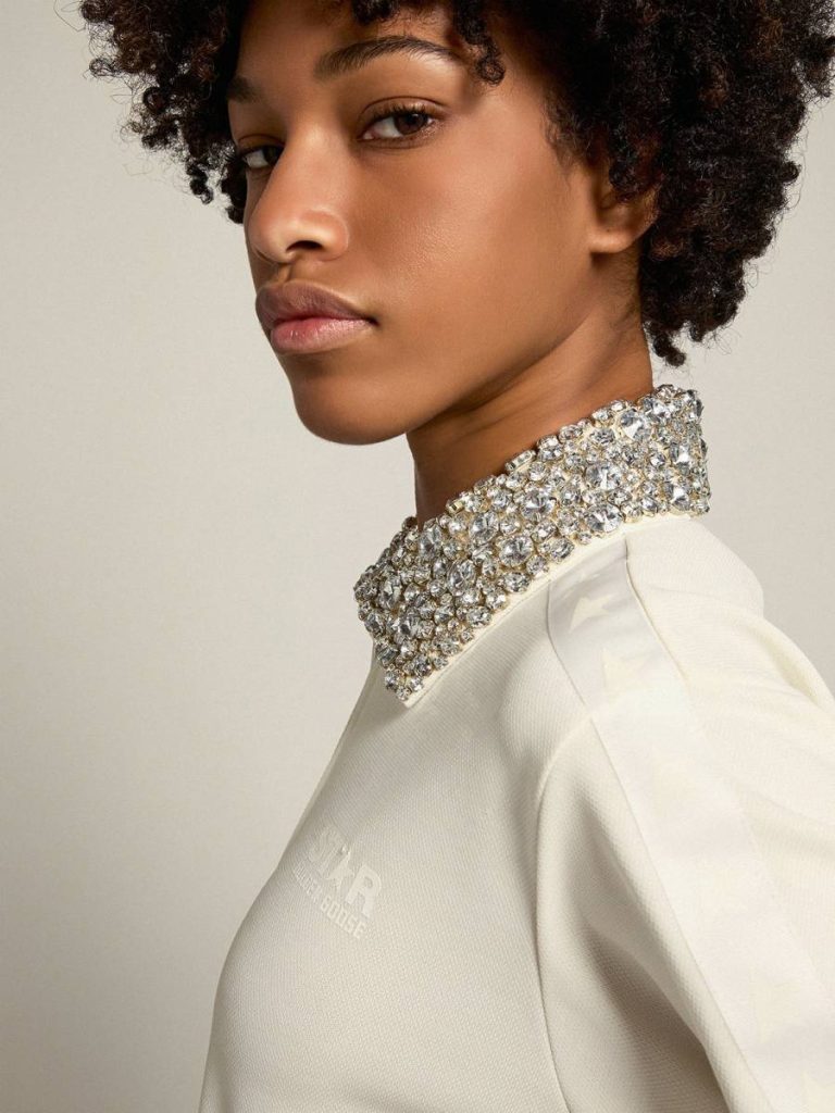 Sweatshirts Golden Goose Papyrus White Denise Star Collection Zipped Sweatshirt With Crystal Collar Papyrus White Women