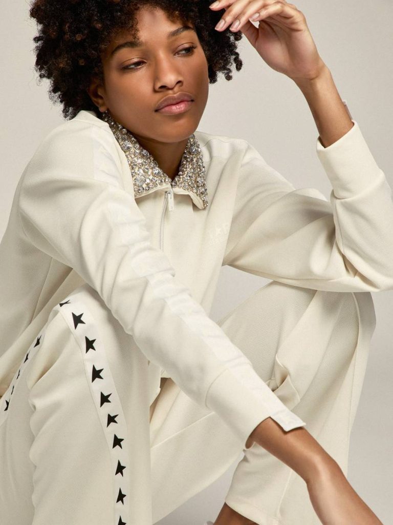 Sweatshirts Golden Goose Papyrus White Denise Star Collection Zipped Sweatshirt With Crystal Collar Papyrus White Women