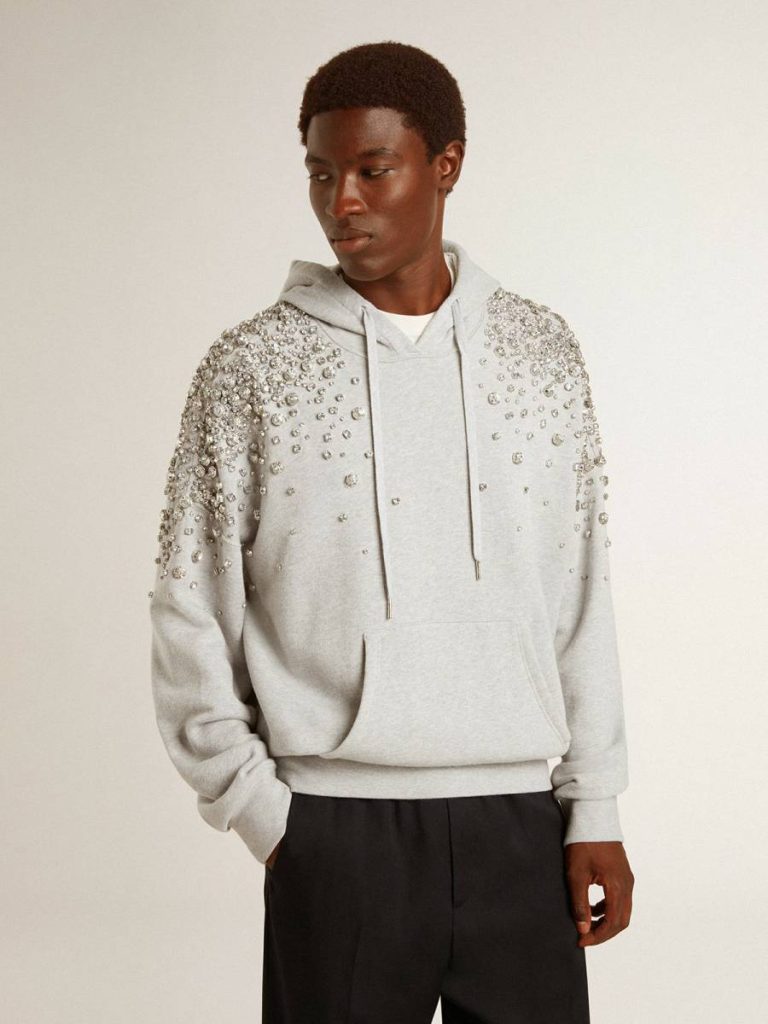 Sweatshirts Gray Golden Goose Gray Hooded Sweatshirt With Crystal Decoration Women