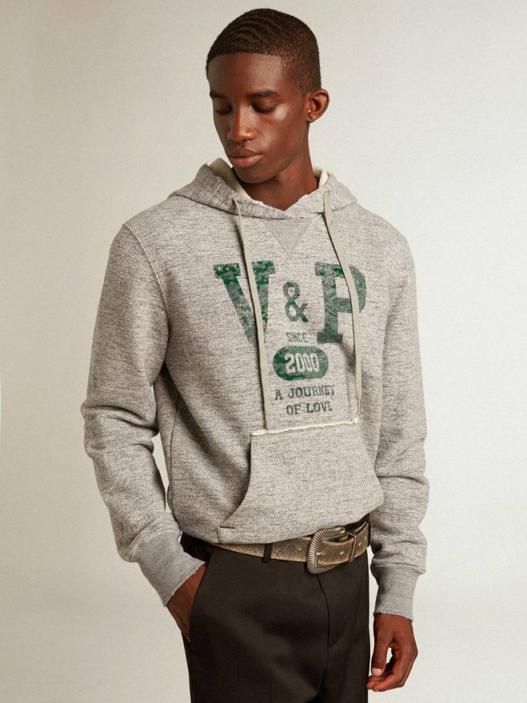 Sweatshirts Gray Hooded Sweatshirt With Front Pocket Gray Men Golden Goose