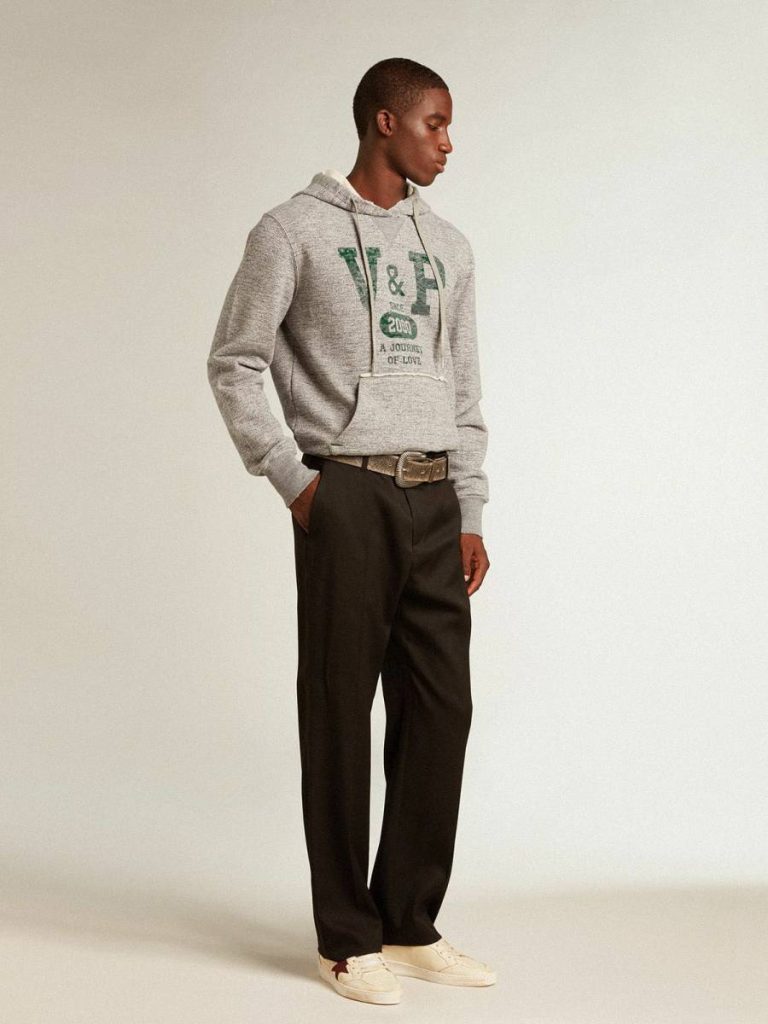 Sweatshirts Gray Hooded Sweatshirt With Front Pocket Gray Men Golden Goose
