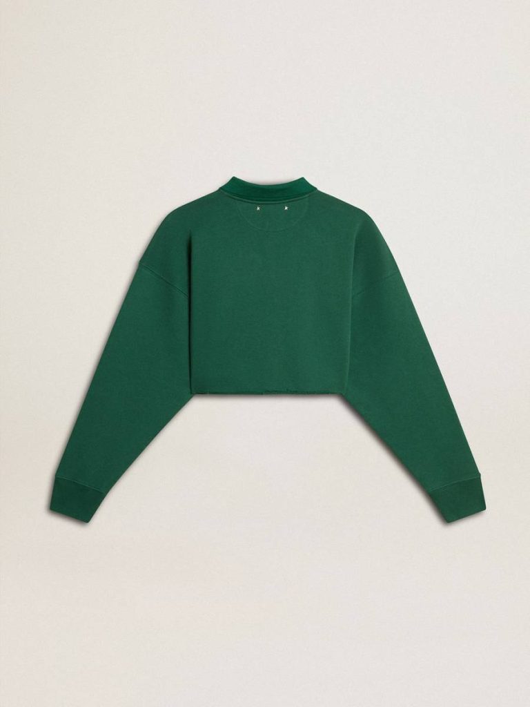 Sweatshirts Women's Green Cropped Polo Sweatshirt With Print Women Green Golden Goose