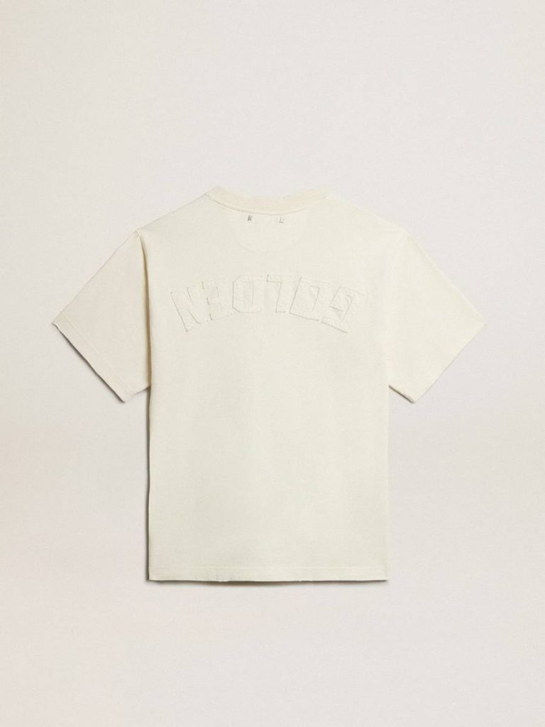 T-Shirt In Aged White With Reverse Logo On The Back - Jersey Capsule Aged White T-Shirts & Tops Women Golden Goose