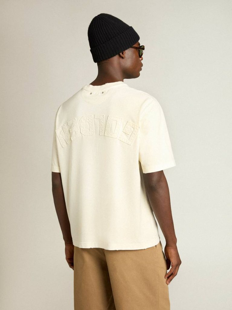 T-Shirt In Aged White With Reverse Logo On The Back - Jersey Capsule Aged White T-Shirts & Tops Women Golden Goose