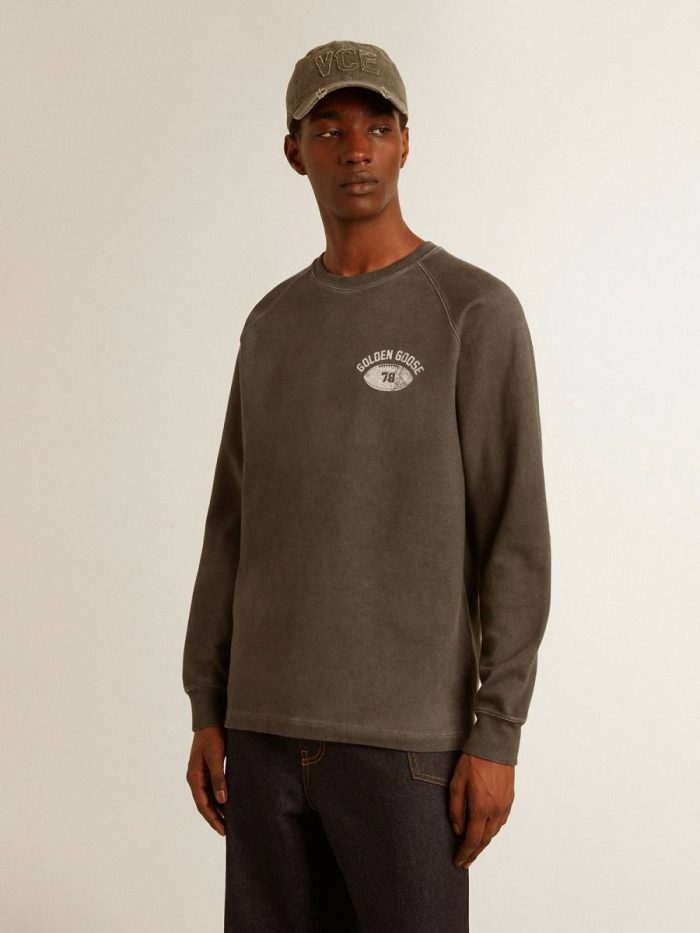 T-Shirts & Polo Shirts Men's Long-Sleeved T-Shirt In Anthracite Gray Cotton With Logo On The Back Men Golden Goose Anthracite Gray