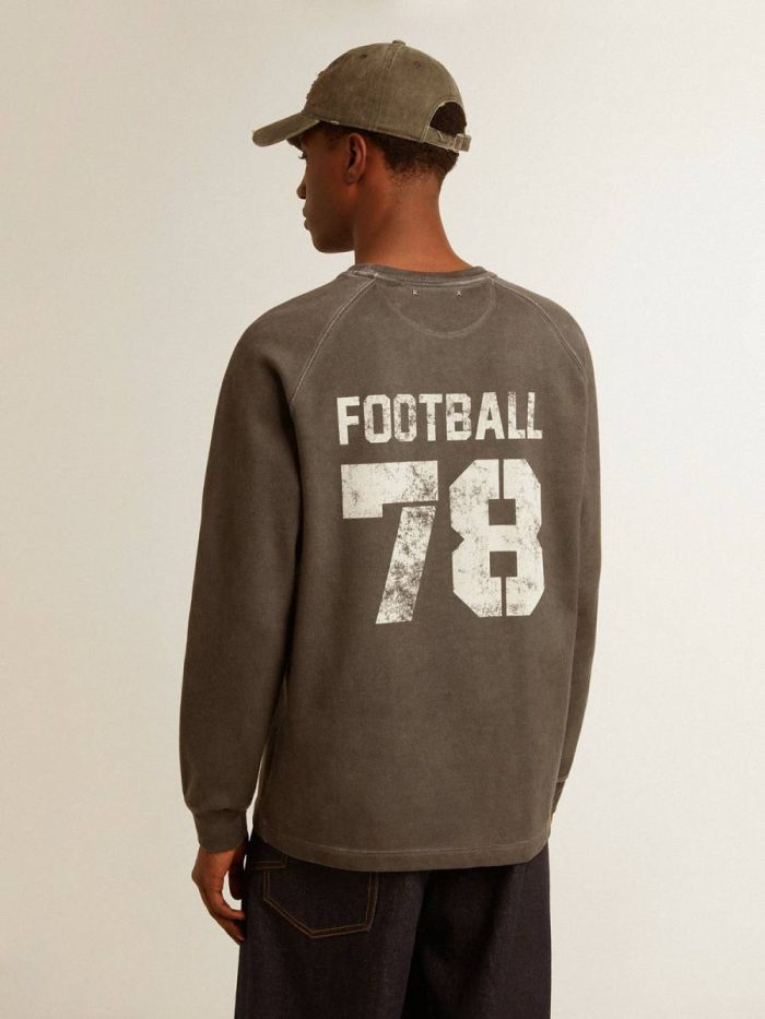T-Shirts & Polo Shirts Men's Long-Sleeved T-Shirt In Anthracite Gray Cotton With Logo On The Back Men Golden Goose Anthracite Gray