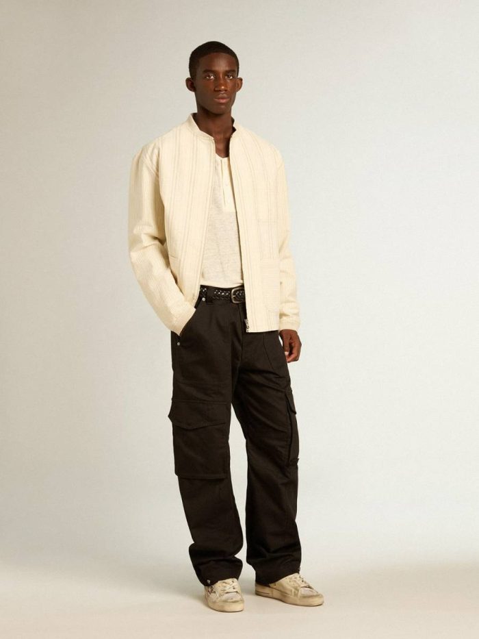 T-Shirts & Polo Shirts Men's Long-Sleeved T-Shirt In Panama-Colored Linen Panama Men Golden Goose