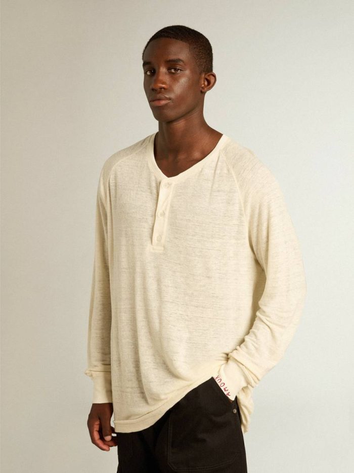 T-Shirts & Polo Shirts Men's Long-Sleeved T-Shirt In Panama-Colored Linen Panama Men Golden Goose