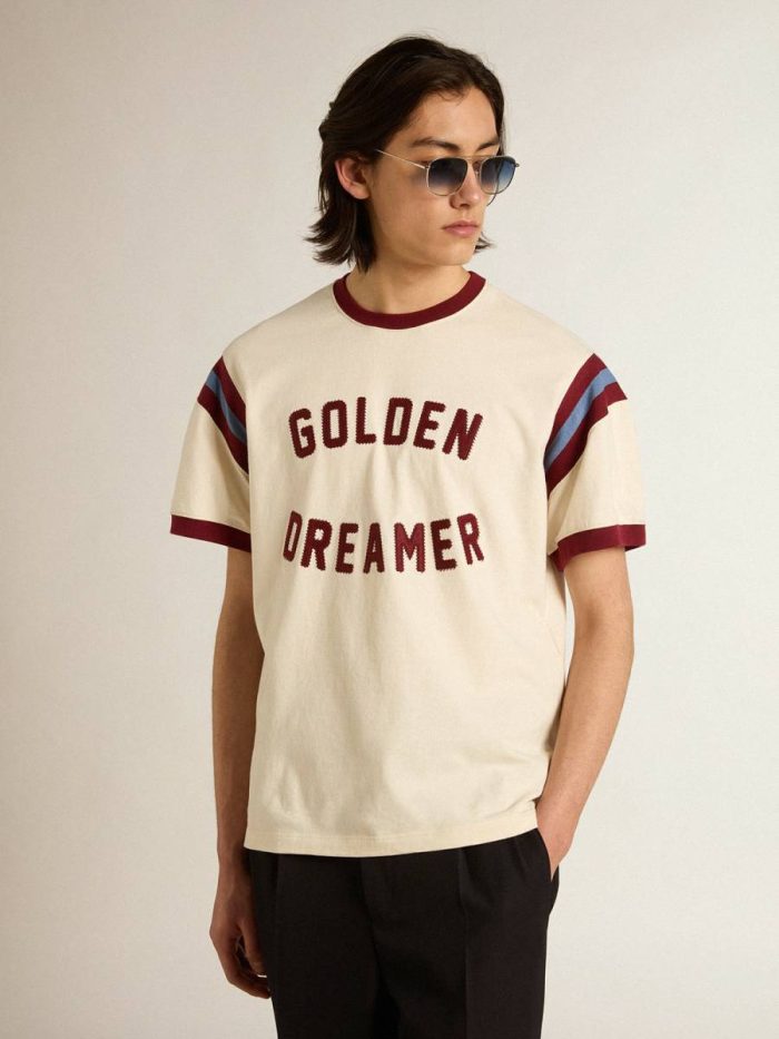 T-Shirts & Polo Shirts Men’s White T-Shirt With Burgundy Lettering On The Front Golden Goose Men Heritage White