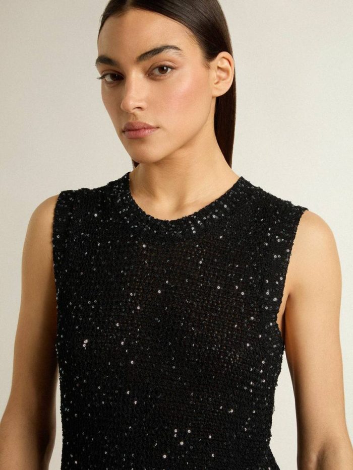 T-Shirts & Tops Black Golden Goose Black Mesh Knit Top With Sequins And Contrasting Details Women