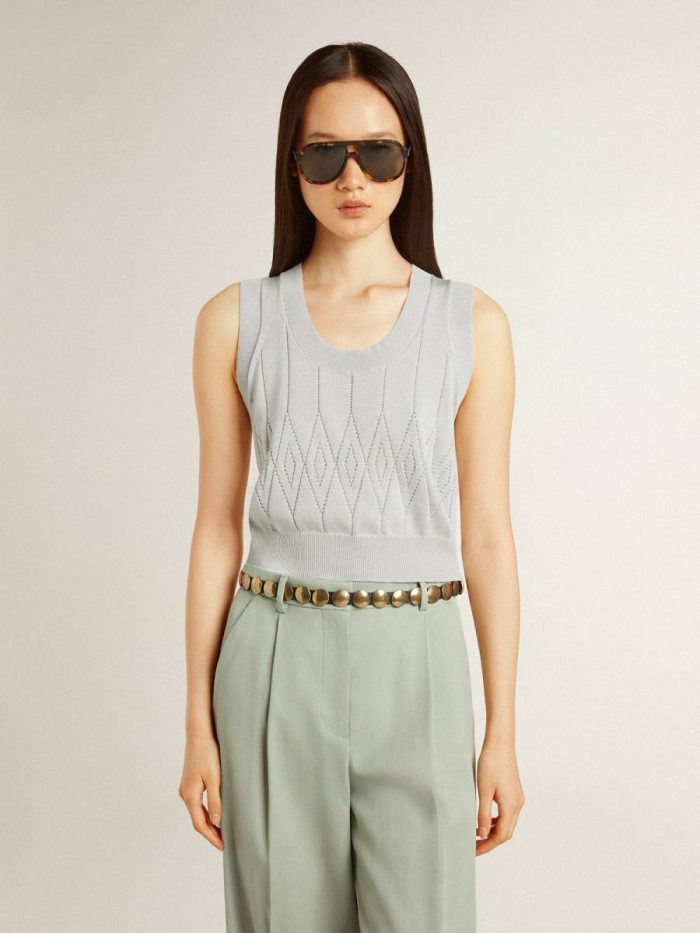 T-Shirts & Tops Golden Goose Baby Blue Women's Sleeveless Tank Top In Baby Blue Knit Women