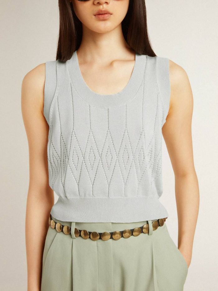 T-Shirts & Tops Golden Goose Baby Blue Women's Sleeveless Tank Top In Baby Blue Knit Women