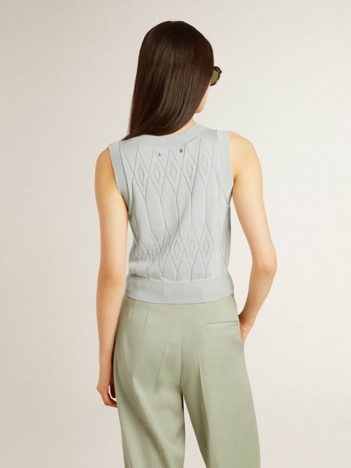 T-Shirts & Tops Golden Goose Baby Blue Women's Sleeveless Tank Top In Baby Blue Knit Women