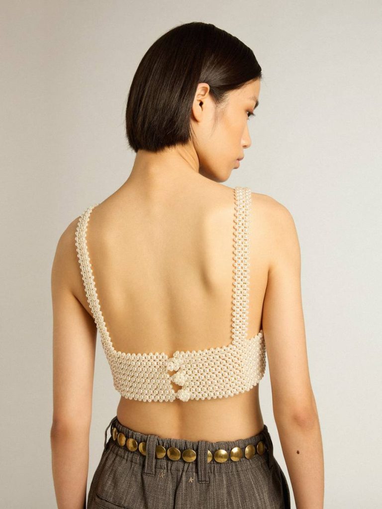 T-Shirts & Tops Golden Goose Pearl White Women’s String Of Pearls Top Women