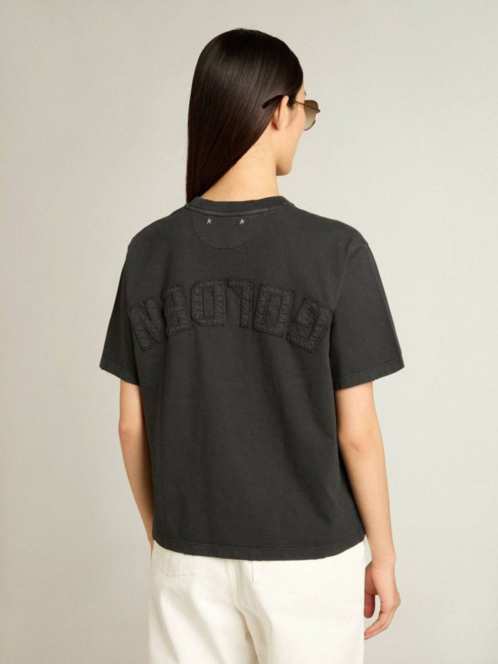T-Shirts & Tops Golden Goose Women Washed Black T-Shirt In Washed Black With Reverse Logo On The Back - Jersey Capsule